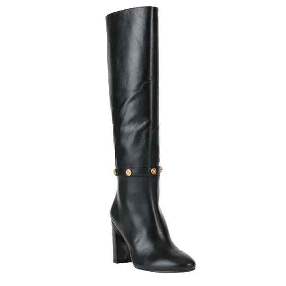 Versace Women's Black Leather Gold Medusa Boots - Picture 2 of 4